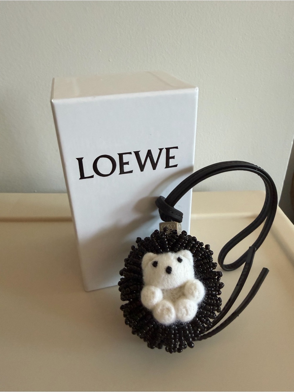 LOEWE Black Beaded Hedgehog Bag Charm